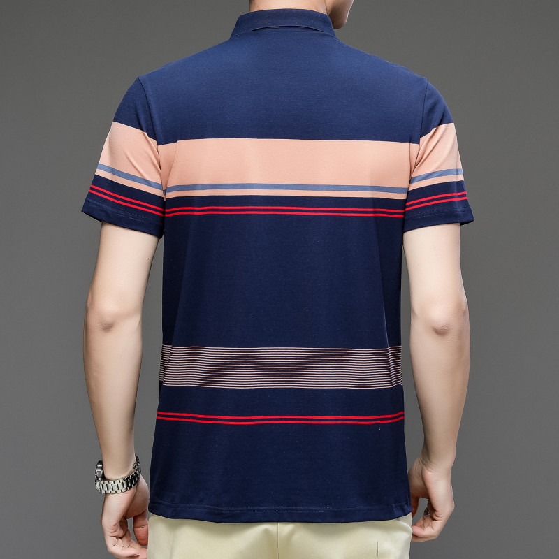 Exclusivo transfronterizo para verano nuevo estilo de algodón bordado de manga corta camiseta de hombre a rayas casual solapa de gran tamaño camisa POLO para hombre