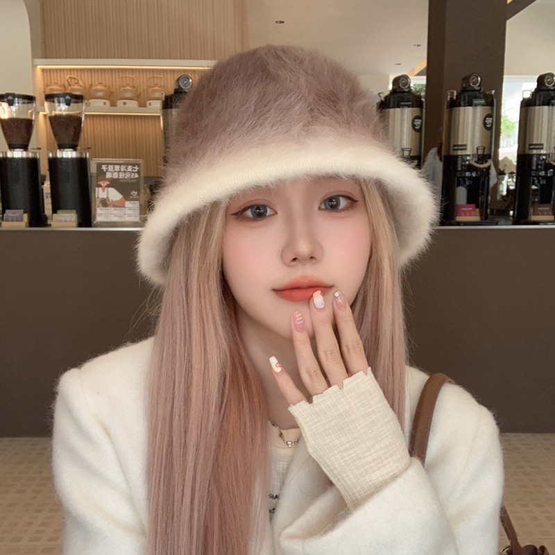 漁師の帽子の女性のウサギの毛の帽子の女性の秋冬の韓国のファッションの保温の盆の帽子の毛のふわふわしている防寒の耳のバケツの帽子