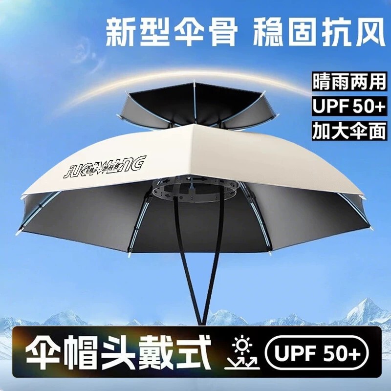 Foldable double-layer head-mounted umbrella, fishing-specific sunshade hat, portable new-type fishing umbrella Foldable double-layer head-mounted umbrella, fishing-specific sunshade hat, portable new-type fishing umbrella