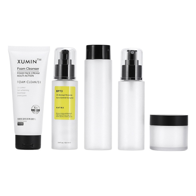 Productos DE CUIDADO DE LA PIEL Xumin traje 100mlpet botella de spray 50g botella de crema de inyección botella de loción de bomba de presión esmerilada