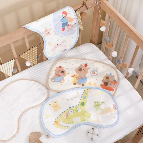 Cloud Pillow 12 Layer Gauze Baby Pillow Towel Class A Sweat Absorbing Breathable Cartoon Baby Pillow Anti-Spitting Flat Pillow Pillow