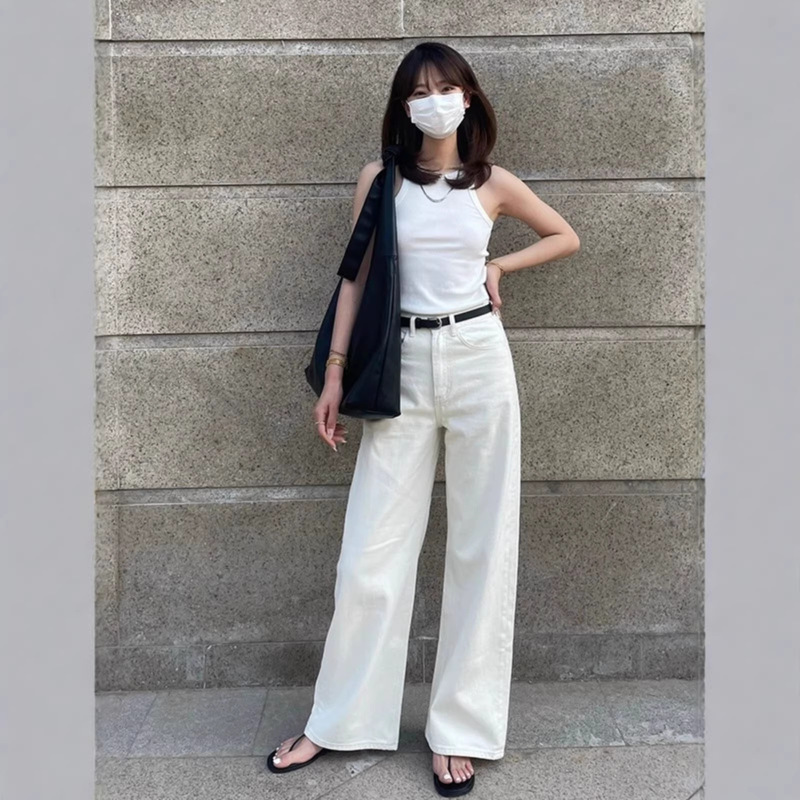 White Jeans 2026 New Model for Women, Cropped for Petite Figures, Summer Thin High-Waisted Straight Loose Wide-Leg Pants