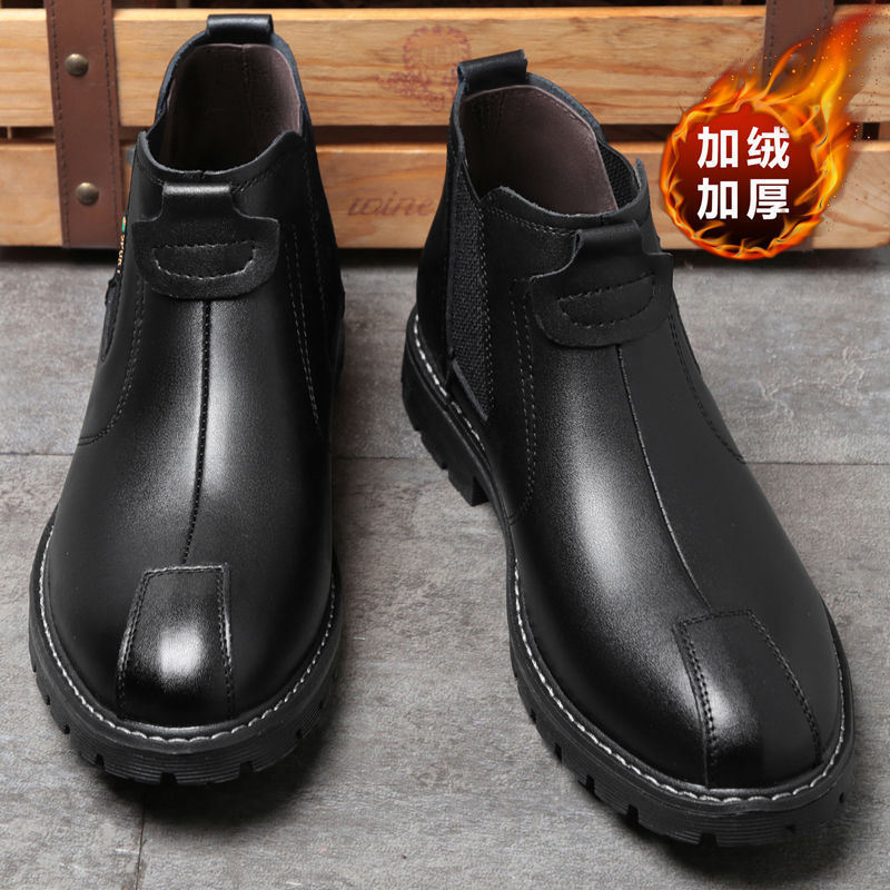 겨울 마틴 부츠 남성용 기모 따뜻한 코튼 신발 남성용 하이 탑 신발 작업복 남성용 영국 스타일 빈티지 캐주얼 가죽 신발
