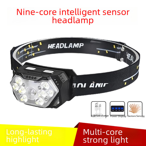 New LED Hand-Wave Sensor Headlamp for Outdoor Use: COB Red Light, Powerful Warning, Waterproof—Perfect for Fishing, Cycling, and Running