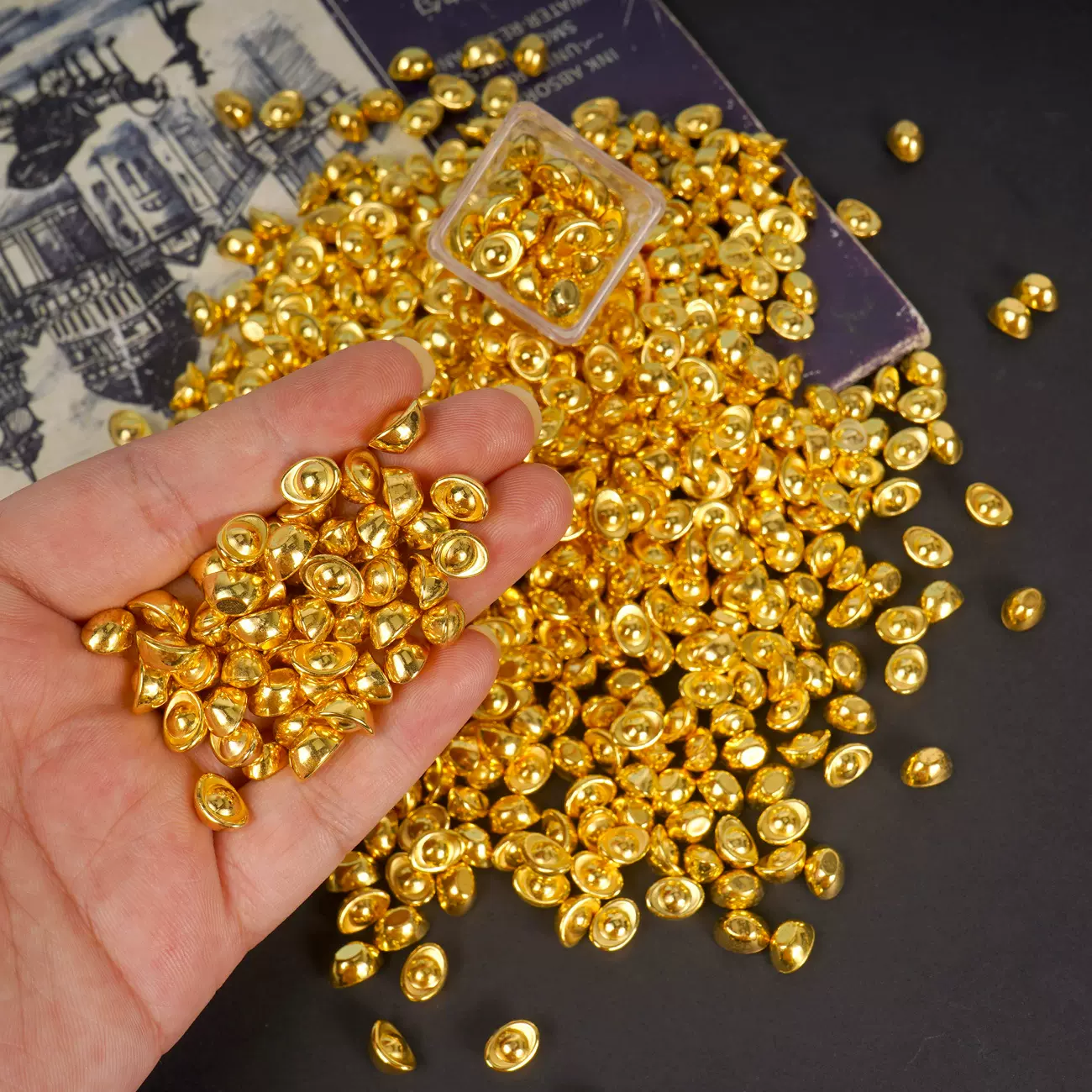 仿真金元宝沙金元宝实心元宝摆件招财迷你小元宝工艺品聚宝盆相框