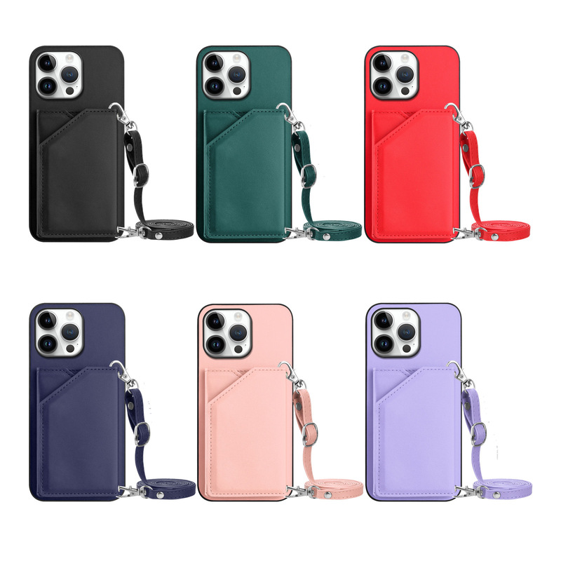 For Apple 13Pro Max Crossbody Skin Sense Card Case Phone Case 13pro Lanyard Card Business Wallet Case