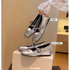【グレープママと同じスタイル】35mm以内の身長アップ~超ソフトなフレンチスクエアバックルフラットバレエシューズ、レディースメリージェーンシューズ