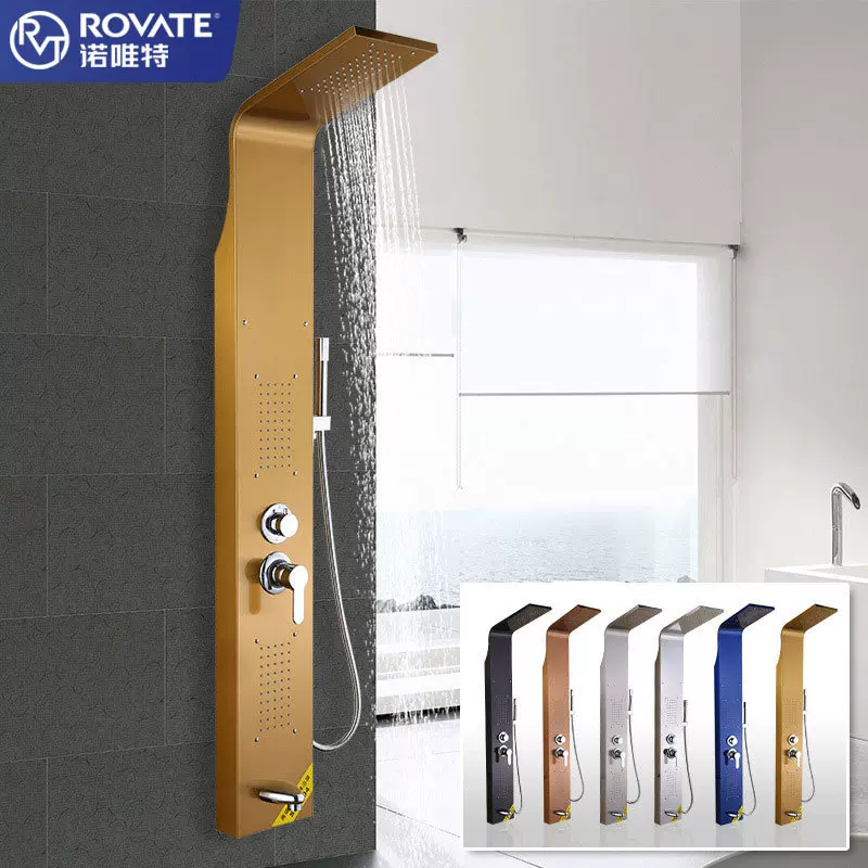 304不锈钢淋浴屏 四功能出水拉丝玫瑰金淋浴花洒套装 厂家直销