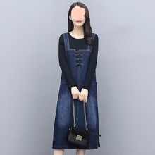 牛仔连衣裙女套装裙2025年春秋新款韩版宽松时尚背带裙两件套裙子
