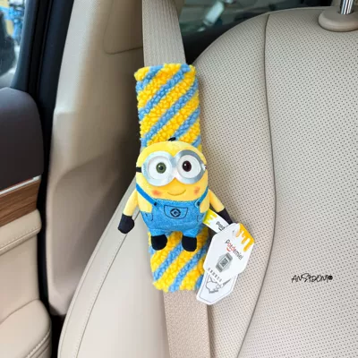Authentic Minions Car Seatbelt Shoulder Pads Anti-Strangle Car Seatbelt Cover Car Interior Decoration Ornament for Women (Sürətlər qutusu və əl tormozu başlıqları) - shoulder-pads-striped-shoulder-pads-authentic-bob-single