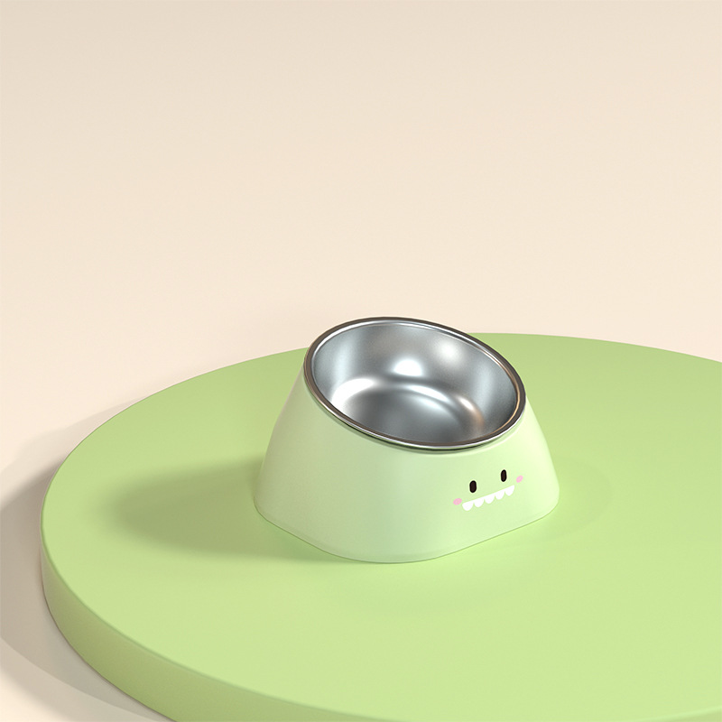 Cuenco de cerámica para gatos Cuenco para perros de acero inoxidable para proteger la columna cervical, boca oblicua, tazón doble, bebedero automático de comida lenta, tazón para mascotas tres en uno