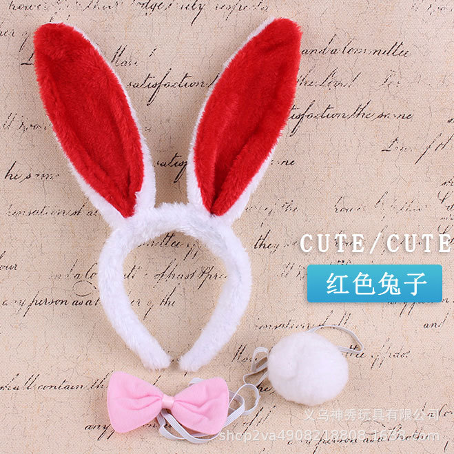 Tocado de rendimiento animal tocado de conejo accesorios lindo pequeño conejo blanco oreja diadema pajarita cola conjunto de tres piezas