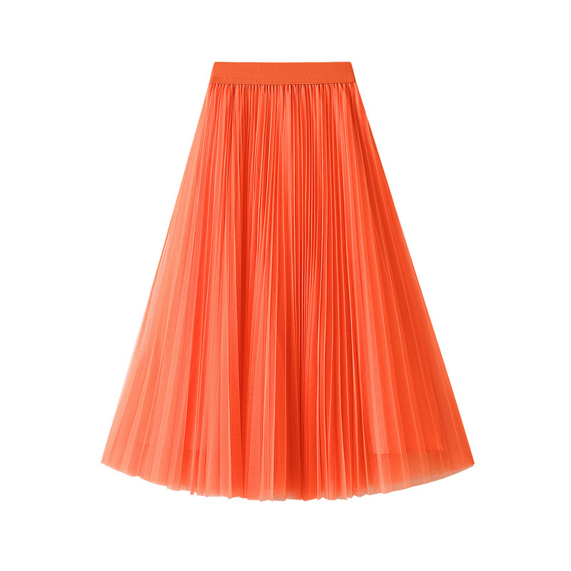 Luxurious and Fairy-Like Large Hem Mesh Skirt for Women 2025 Spring Slim and Elegant Mid-Length Pleated Gauze Skirt D9802