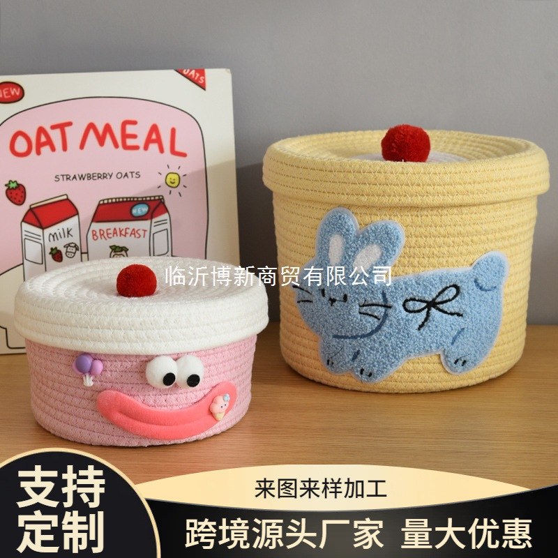 Storage Basket with Lid, Snacks, Living Room Sundries, Home Cotton Rope Storage Bucket, Woven Storage and Organization Basket, Storage Box