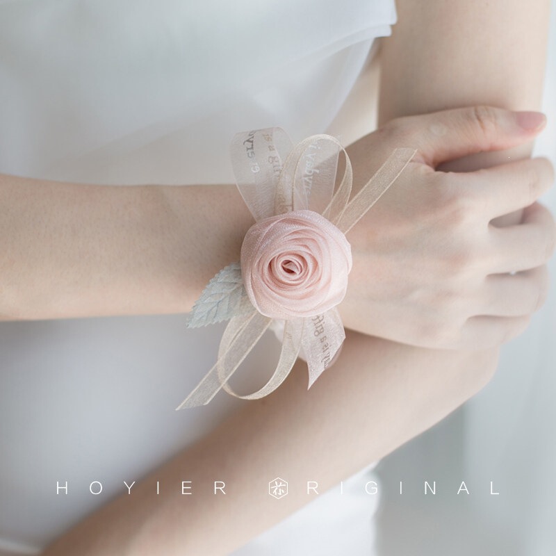 Floral Autumn New Wedding Korean-Style Bride Pink Wrist Flower Pearl Bracelet Bridesmaid Wristband Groom Brooch