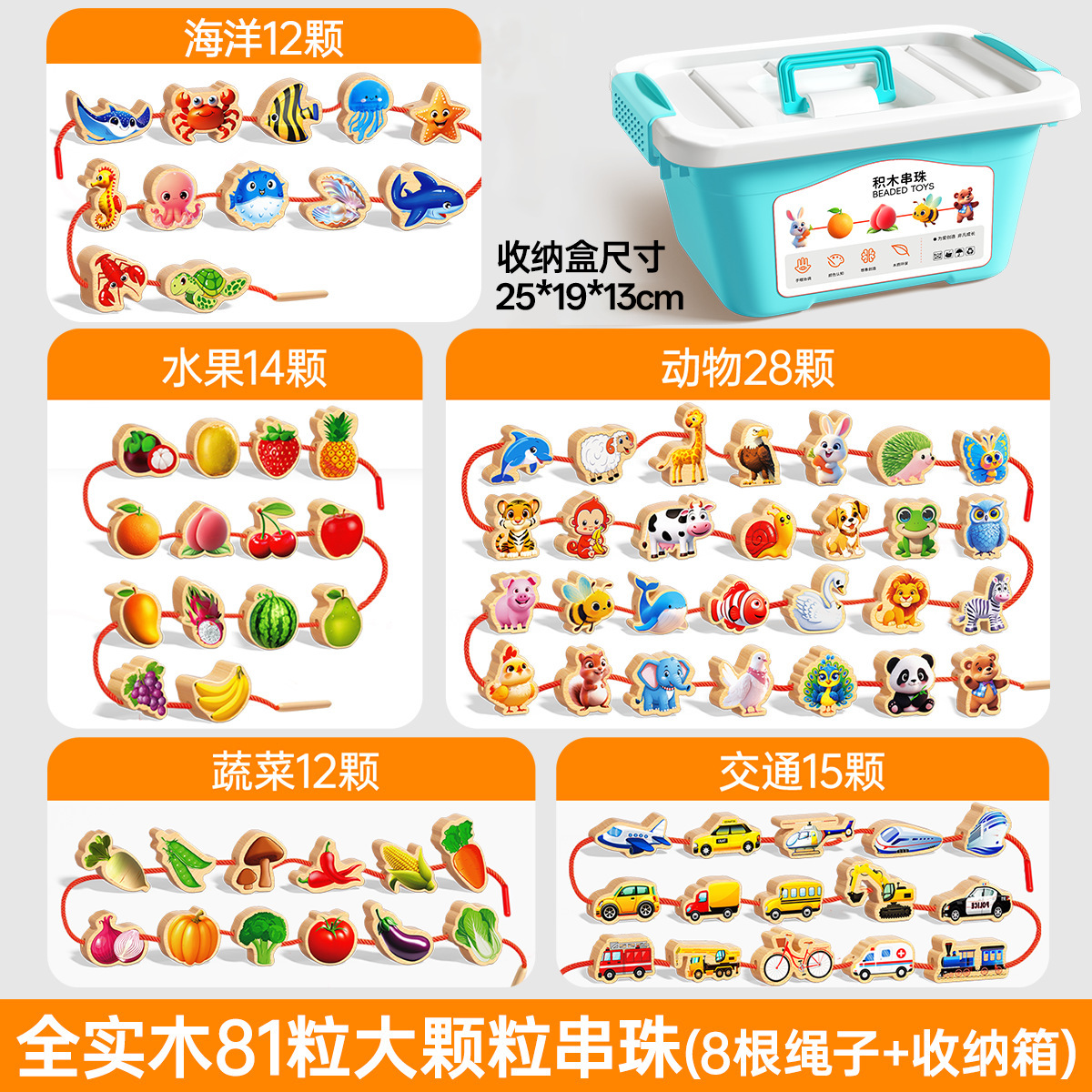 Juguetes educativos de madera maciza con cuentas para bebés y niños, para educación temprana, entrenamiento de concentración Montessori, material didáctico de enhebrado para bebés de 0 a 1-3 años.