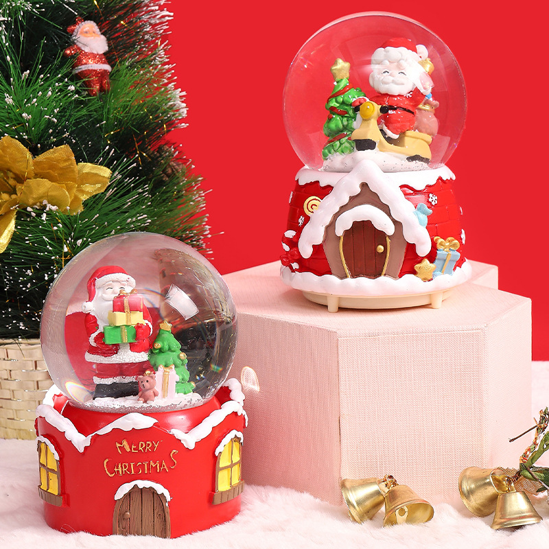 Santa Claus luminous crystal ball automatic snow Christmas to send students creative gifts music box desktop ornaments