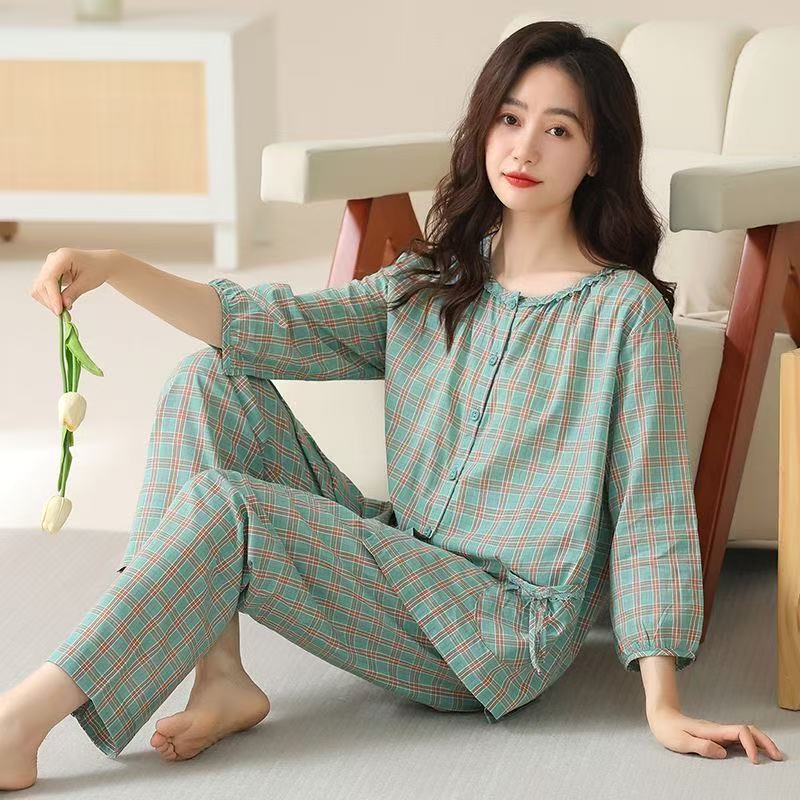 Women's Summer Cloud Cotton Three-Quarter Sleeve Nine-Quarter Pants Brushed Pajama Set