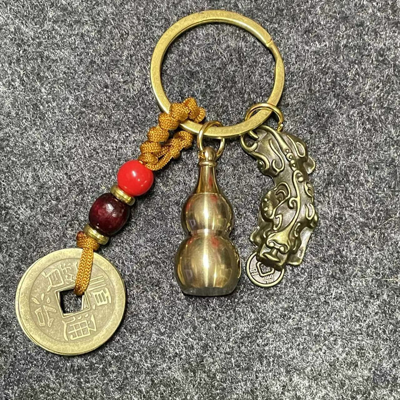 Chinese Ethnic Style Five Emperors Coin Keychain Gourd Pendant Metal Accessory High-End Gift Decoration Wholesale
