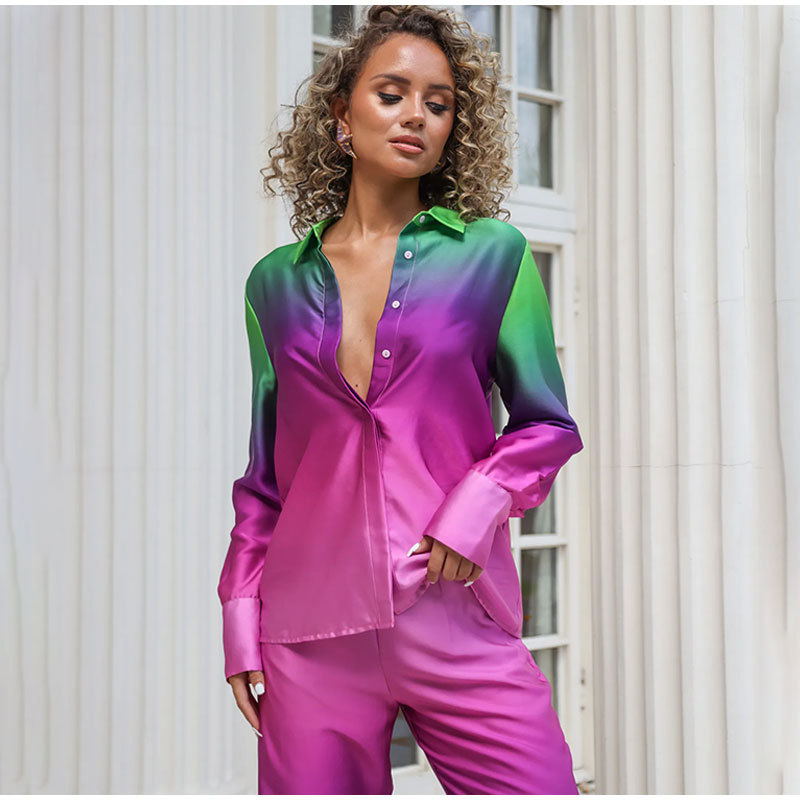 Polyester Fabric Type Pant Co-ord Set Sets Type Daily Women's Casual Gradient Color Polyester Printing Pant Co-ord Set Pants Sets