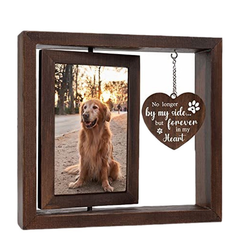 Cross-Border Pet Memorial Photo Frame, Rotatable 4X6 Photo Wooden Frame for Dogs and Cats, Solid Wood Gift Frame