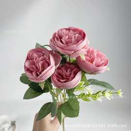 仿真花玫瑰花把束茶苞茶玫婚礼装饰拍照假花家居布置批发外贸工厂