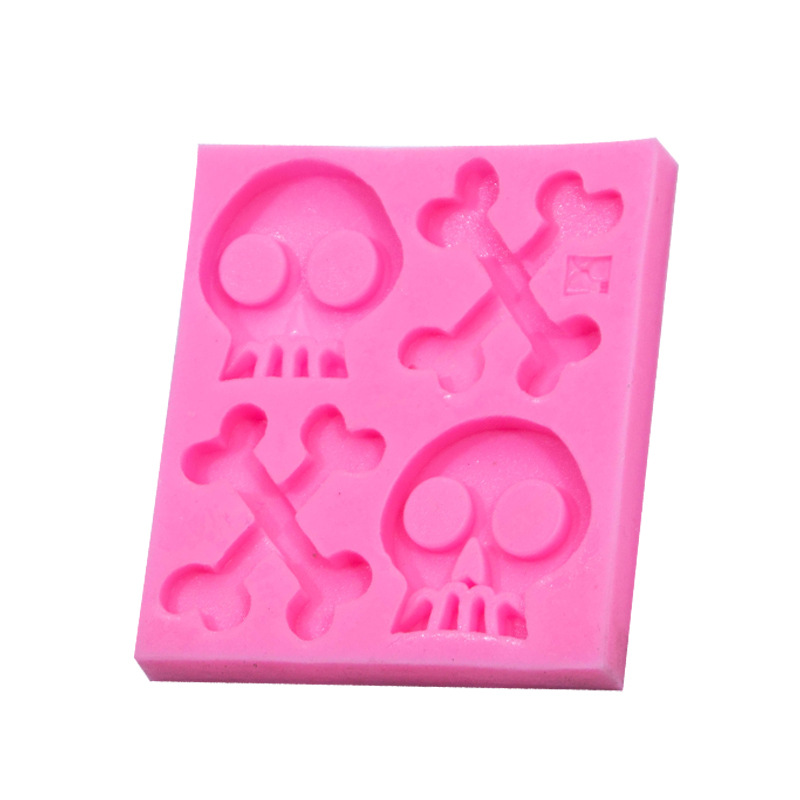 Nueva Halloween cráneo hueso forma fondant cake molde de silicona hornear chocolate arcilla epoxi