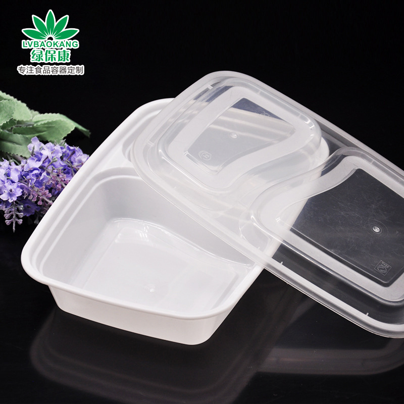 Caja de almuerzo de doble rejilla desechable caja de almuerzo 6828 plástico rectangular de doble rejilla para llevar caja de embalaje fabricante en stock