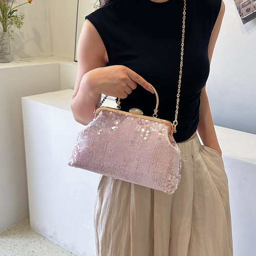 Women's bag, shell-shaped fish scale glitter sequin bag, high-end evening bag, chain bag, handbag, one-shoulder cross-body bag