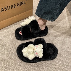 アンドロメダ風毛羽立ちスリッパ女性秋冬外着2024新高級保温スリッパネット赤底綿引き女性タイプ