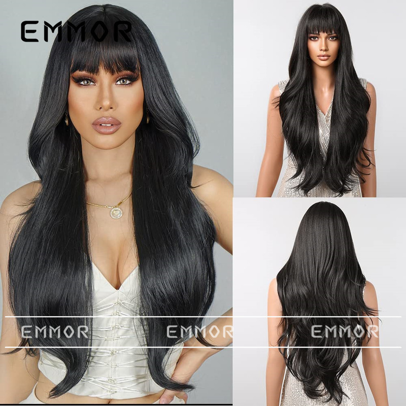 European and American style classic style wig women's new neat bangs long hair outer roll temperament fashion full top chemical fiber wig