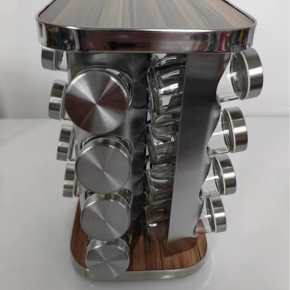 Juego de 12 Frascos de Vidrio para Condimentos con Soporte Giratorio, Cabeza Cuadrada Negra, Cabeza Redonda, Acero Inoxidable