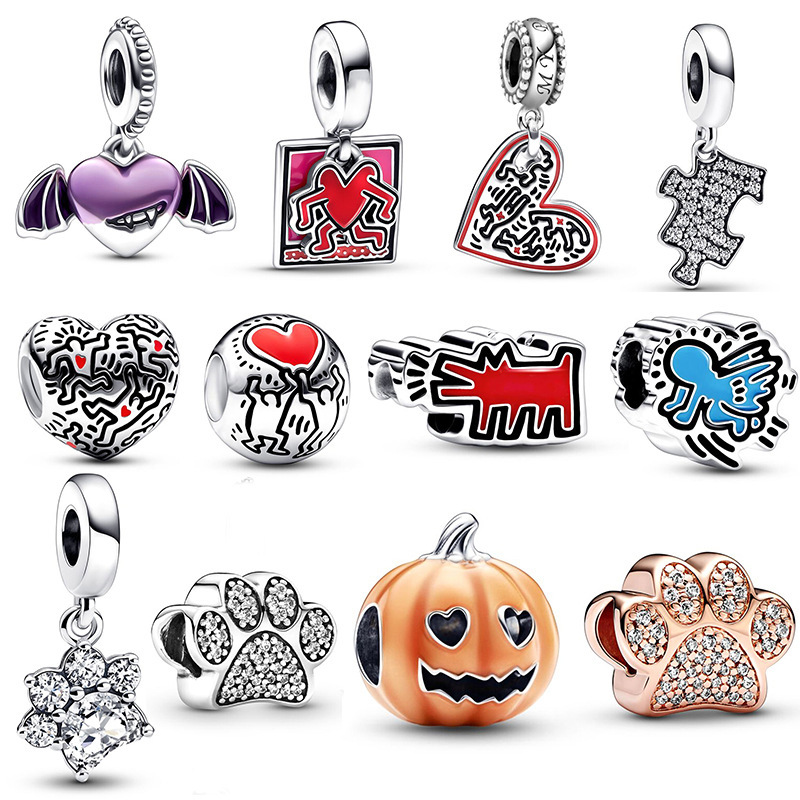 Panjia silver plated Halloween Pumpkin Man and heart line art pendant DIY bracelet bracelet accessories spot wholesale