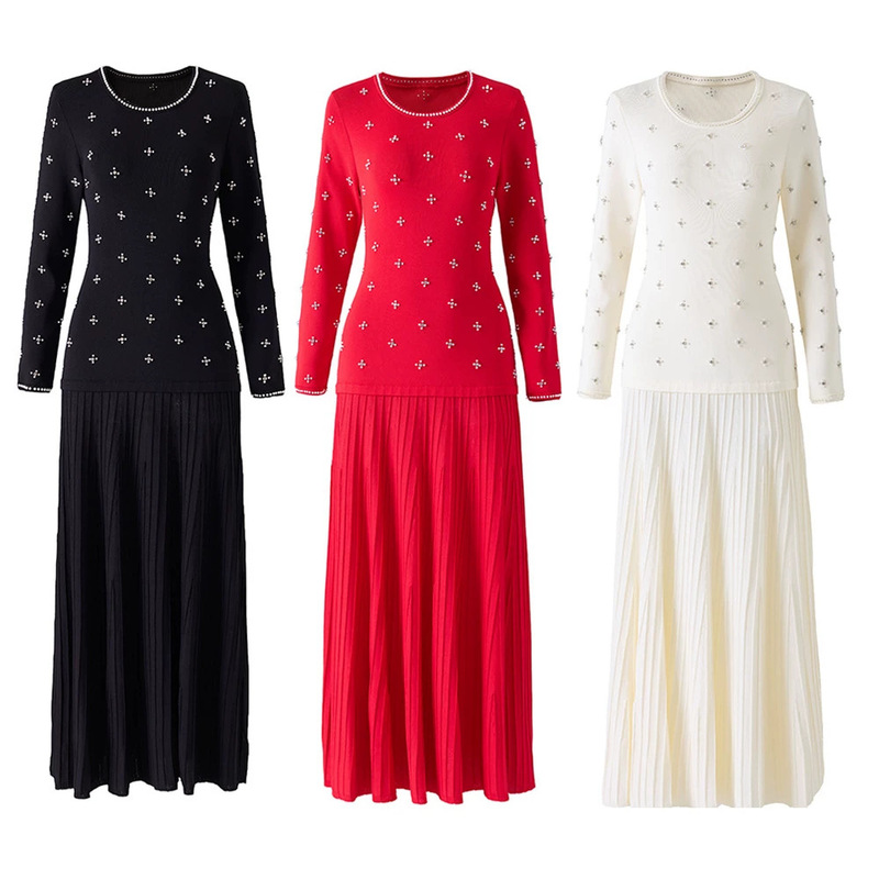 In-stock light luxury style beaded dress with a stylish and sophisticated design, luxurious and very attractive, cross-border long-sleeve dress SH080601 In-stock light luxury style beaded dress with a stylish and sophisticated design, luxurious and very attractive, cross-border long-sleeve dress SH080601