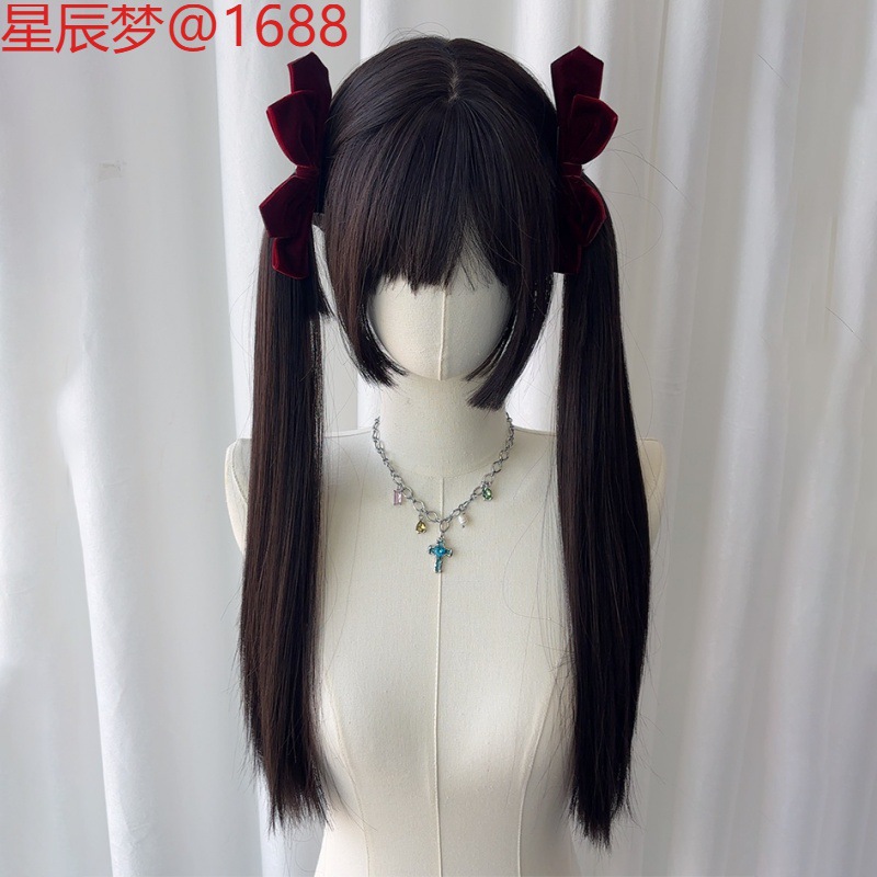 假发少萝皇水母头黑色长直发全头套女lolita二次元公主切可爱整顶