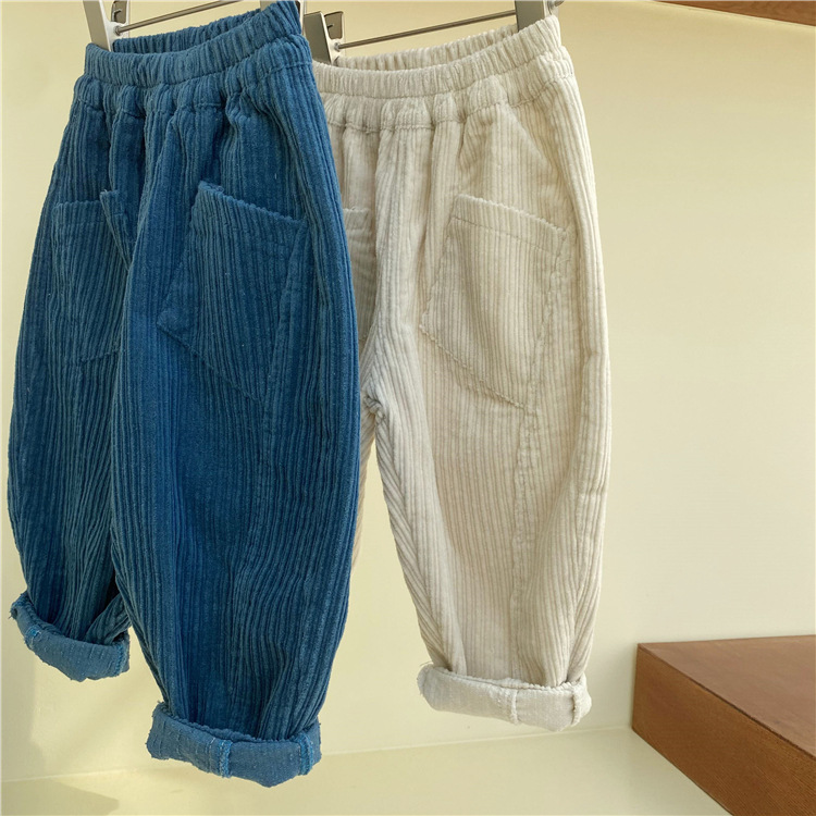 Pantaloni casual a righe sottili spessi per mamma e bambino in velluto a coste coreano per bambini autunno/inverno 2024_voghion.com