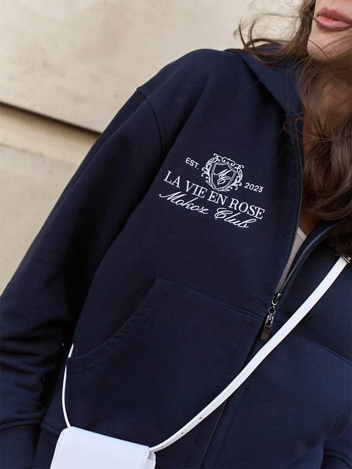 Bộ đồ thể thao nữ hai mảnh áo hoodie khóa kéo ngắn tay dài và quần dài — Màu xanh hải quân, màu xanh đậm, nâu sẫm chi tiết 24