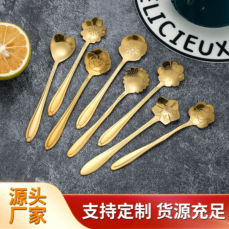 Stainless Steel Cherry Blossom Dessert Spoon, 12/15/17 cm, Silver or Gold, Floral Handle