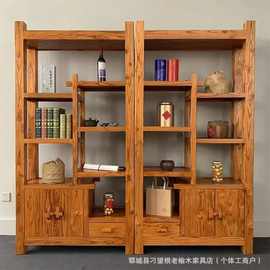 中式老榆木博古架多层花瓶瓷器展示架禅意实木落地古董陶瓷置物架
