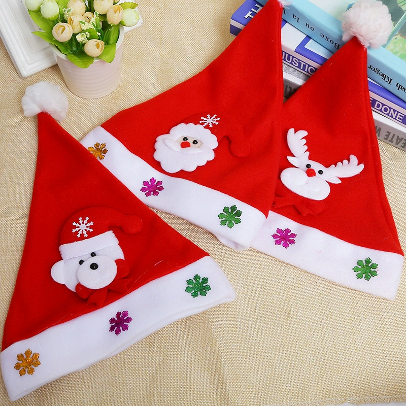 Рождественский орнамент красный плюшевый Санта-шляпа светящийся фланелевая ткань Рождественская шапка для детей