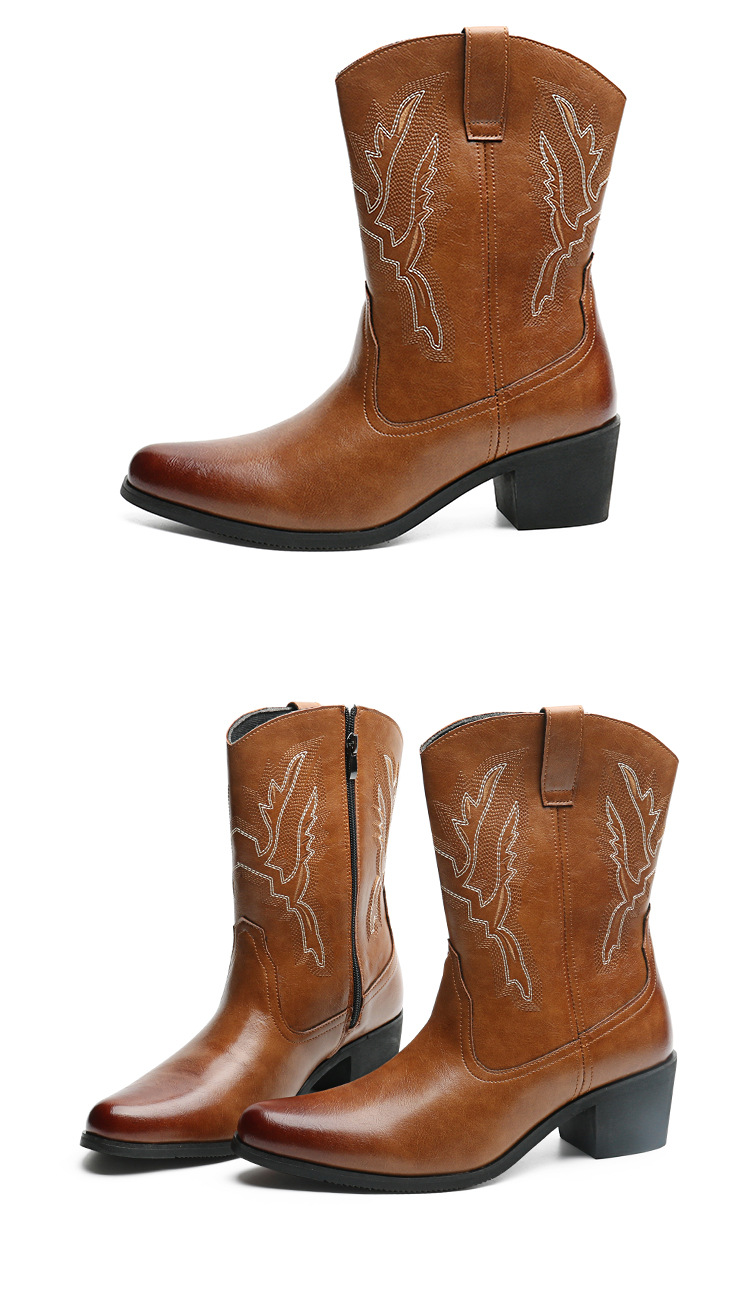 Western cowboy boots Hipster men's shoes Workwear Stylish retro zip boots_vogvips.com