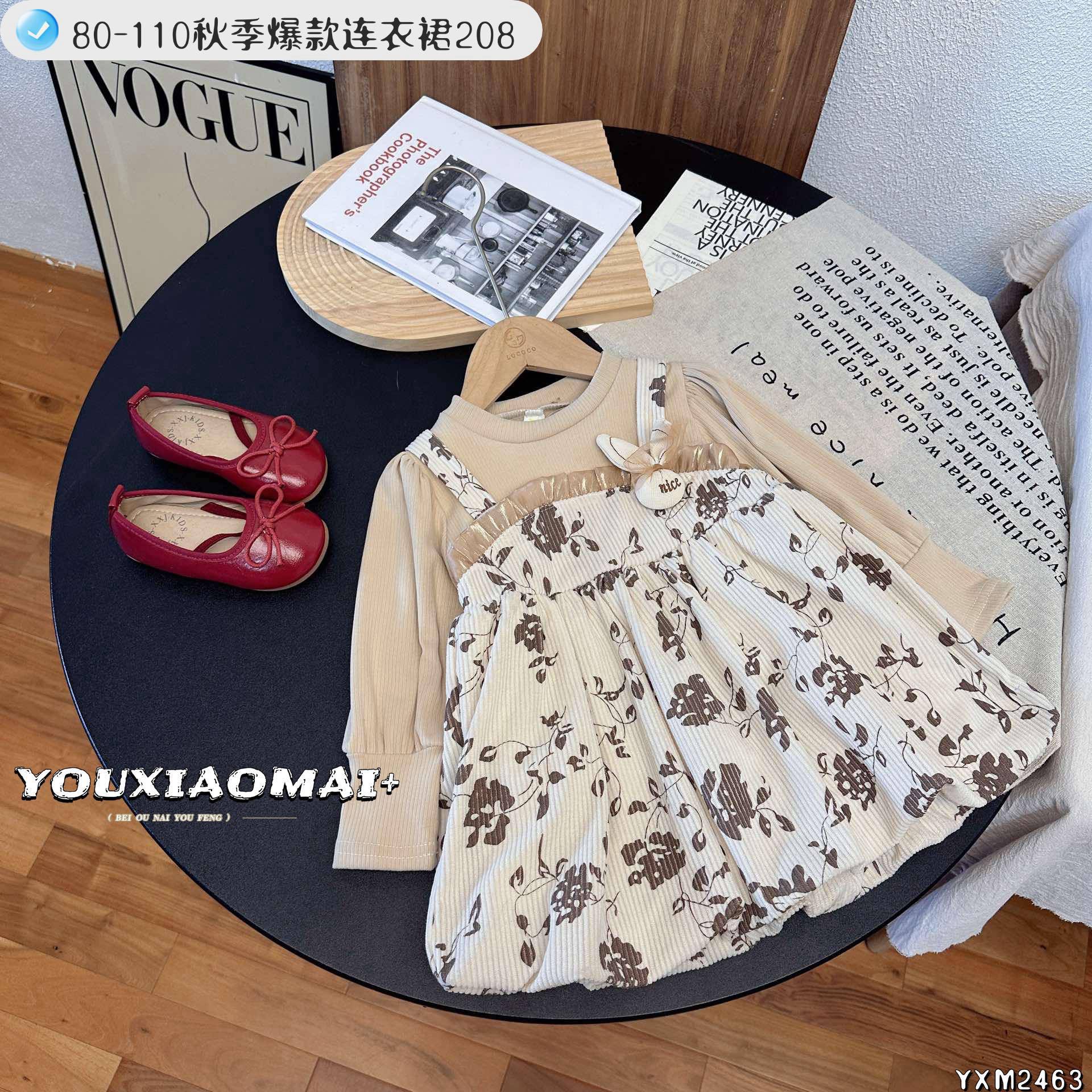 2025 spring new girls cotton dress fake two-piece dress Korean children's short-sleeved dress cartoon