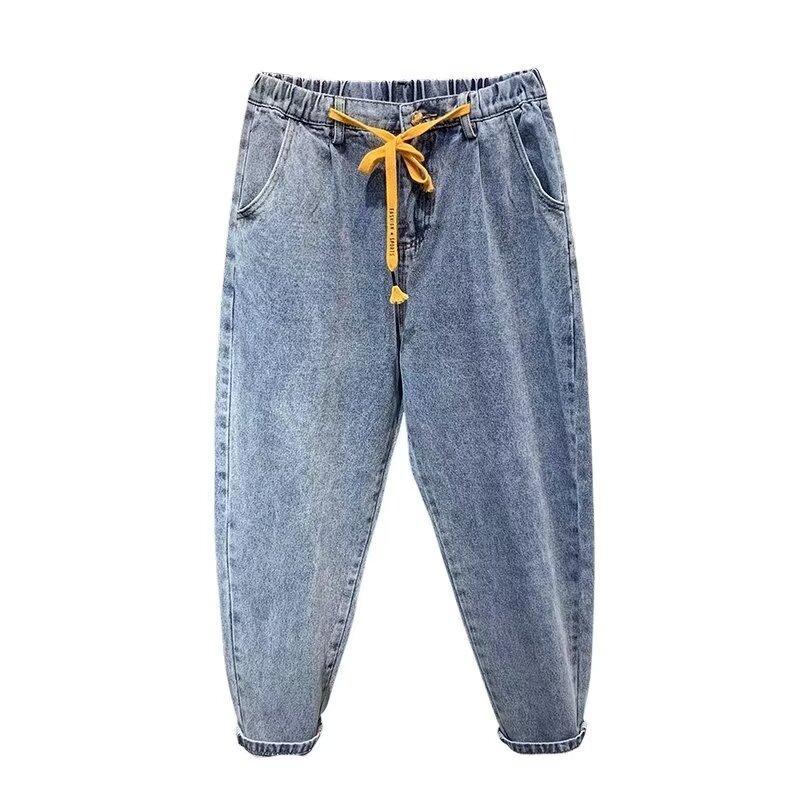 Trendige Herren-Haremsjeans in Unifarbe, verkürzt, gerades, locker sitzendes Bein, „Dad Pants“, niedrige Taille, blau, vielseitig für Frühling und Herbst_voghion.com