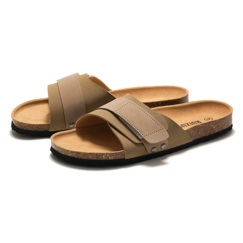 RUIZUSTOCK spring and summer new men's cork flip-flops Korean men's beach shoes frosted students