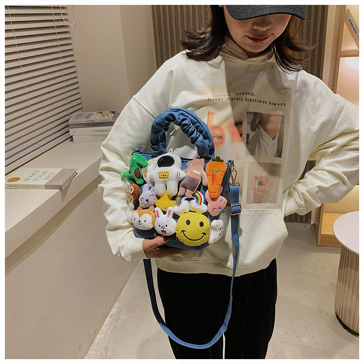 Denim Cartoon Bag 2021 New Trendy Toy Crossbody Bag Cute Princess Doll Handbag Canvas Bag display picture 4