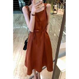 法式复古新品感红色吊带长裙夏季新款小众不撞款无袖背心连衣裙女