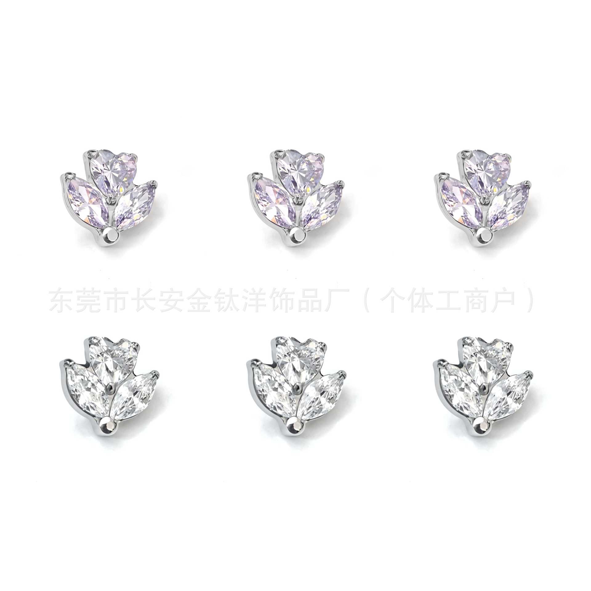 F136 Titanium Heart-Shaped Marquise Zircon Labret Stud Lip Piercing Nose Stud Ear Bone Stud G23 Titanium Alloy Body Jewelry detail image 5