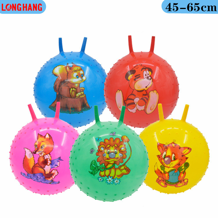 Wholesale 45cm kindergarten training jump ball toy children's inflatable horn handle ball explosion-proof thickened fitness ball