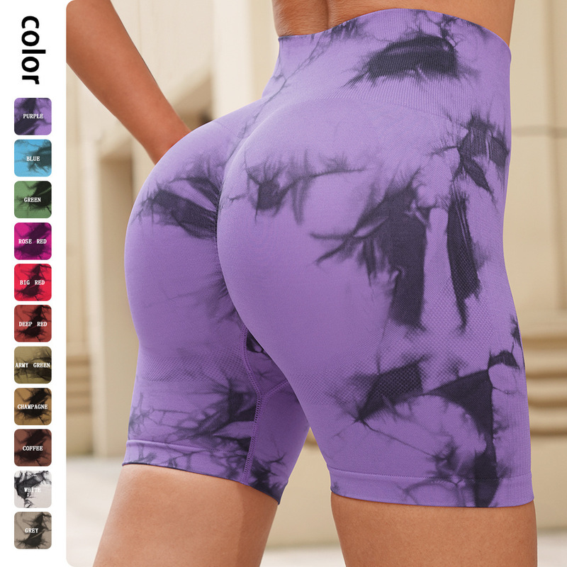 Cross-border Amazon Explosions Seamless Smiley Tie-dye Yoga Pants High Waist Hip Tight Pants High Elastic Fitness Shorts