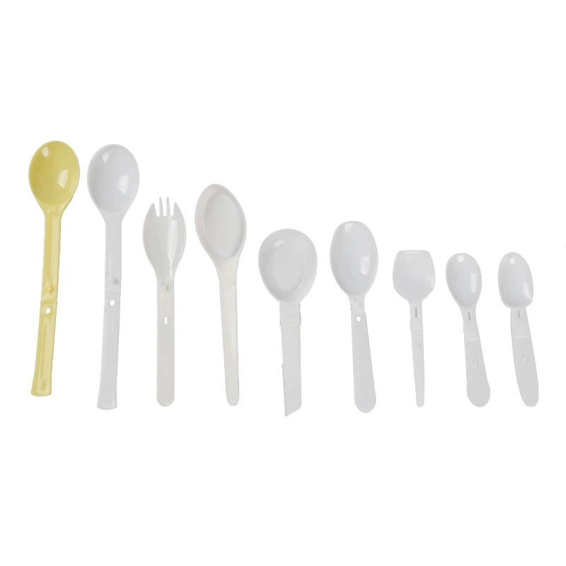 White disposable plastic spoon, handheld tableware, increased thickness